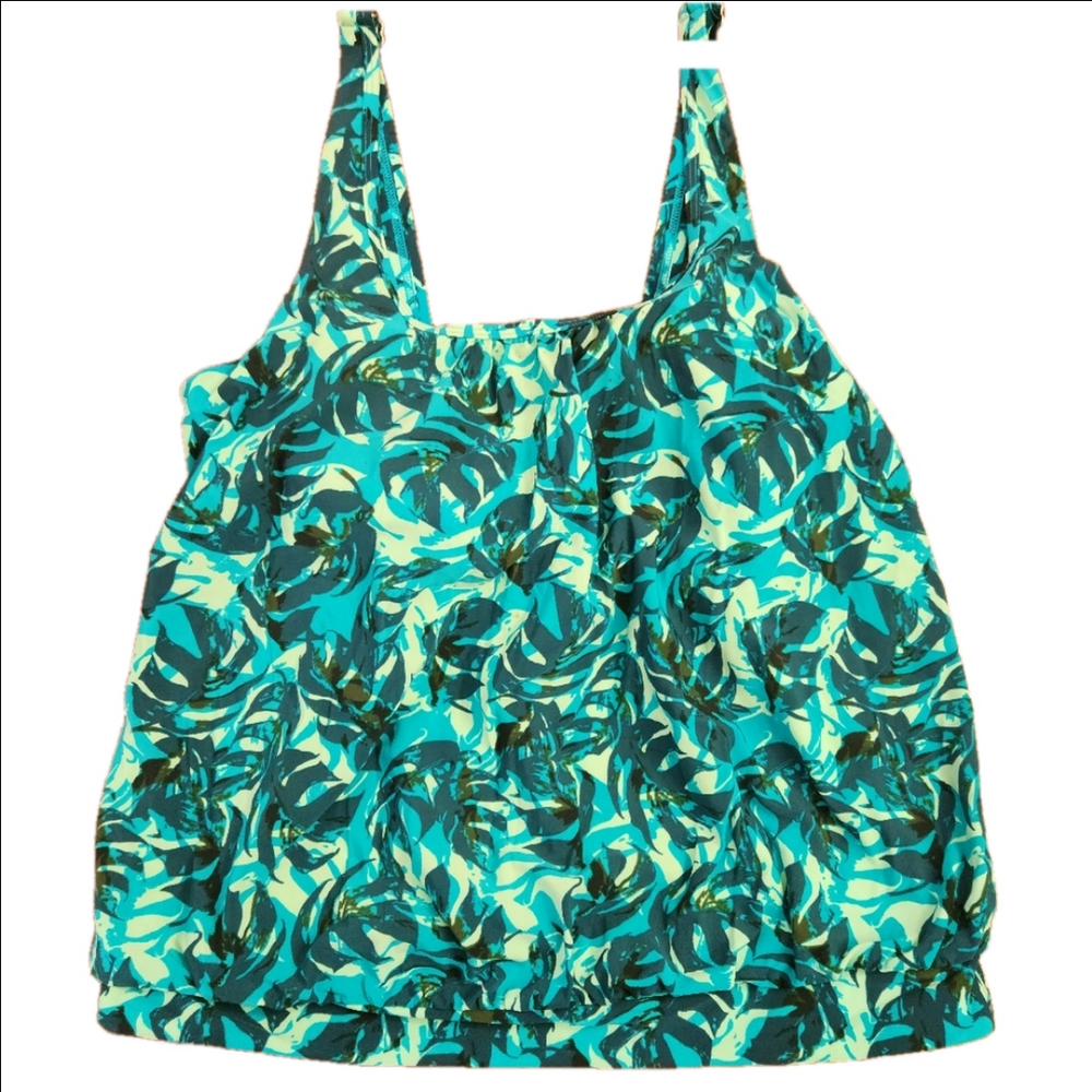 L. L. Bean blue and Green Patterned blousy tankini swim size 10 regular UPF 50